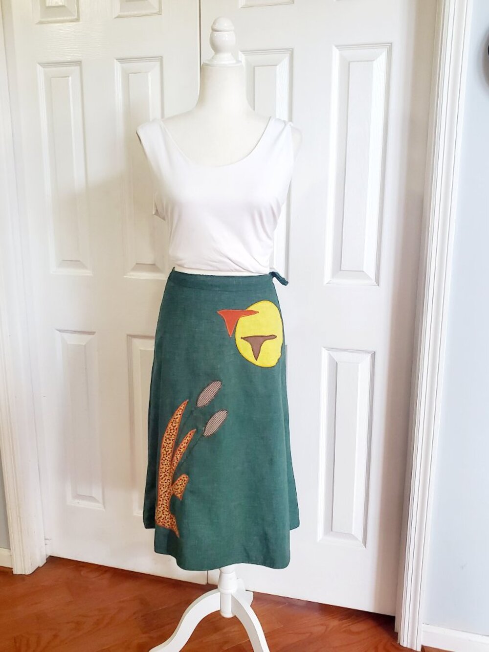 Vintage The Pond Reversible Wrap Skirt Cottagecore Gingham Folk Art Midi Skirt M - Picture 11 of 13